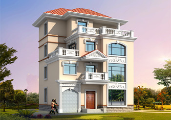 帶車庫四層別墅外觀效果圖及設計圖紙，戶型方正通透