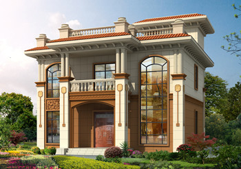 26萬(wàn)二層平頂別墅樓設(shè)計(jì)圖，客廳中空，占地120平米