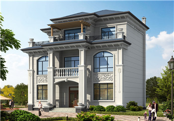 新中式農(nóng)村自建三層建筑施工設(shè)計(jì)圖紙，外觀效果圖