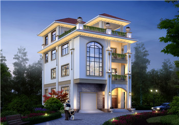 一層帶商鋪的四層樓房別墅設(shè)計(jì)圖紙和效果圖，房屋戶型圖