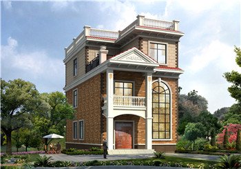 面寬8米的新農村三層自建房設計圖平屋頂，全套cad圖紙+效果圖