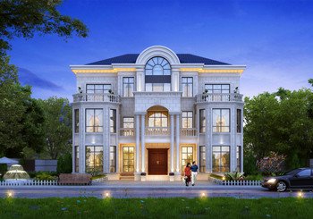 歐式大氣新農村三層別墅豪宅設計圖，外觀高端，對稱設計