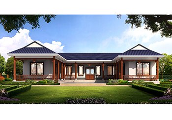 農村一層中式三合院戶型設計圖，造型古香古色