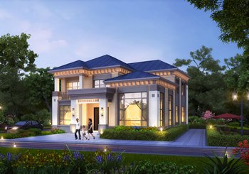 復式別墅新農村二層房屋設計圖紙，屋頂錯落有致