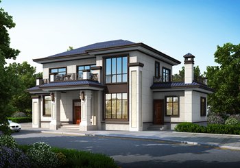 二層新中式別墅設計施工圖，廚房在配房，占地140平米