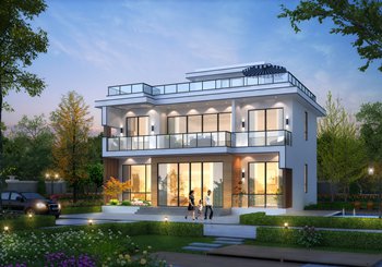 時尚二層現(xiàn)代風(fēng)別墅設(shè)計圖紙，平屋頂方案13×10米