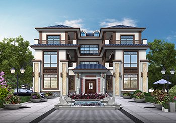 高端大氣的三層新中式合院別墅設計圖紙及外觀效果圖