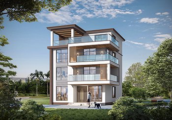 鄉(xiāng)村別墅現(xiàn)代風(fēng)平屋頂四層自建房設(shè)計(jì)圖，簡約時(shí)尚