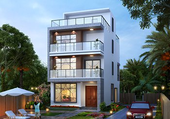 現(xiàn)代風(fēng)平屋頂三層半農(nóng)村小別墅設(shè)計圖，面寬僅7米