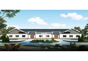 新中式一層宅院設計圖，兩兄弟合蓋，雙拼獨棟類型，功能豐富