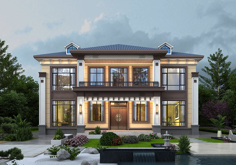 新中式風格農村自建房二層設計圖，15.5米乘12米