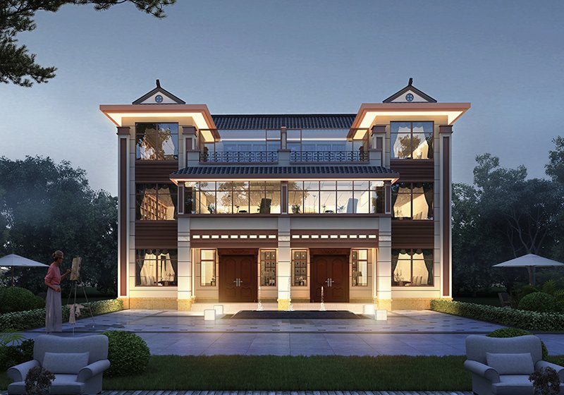 三層兄弟雙拼別墅設計方案，外觀大氣布局實用，住的舒服