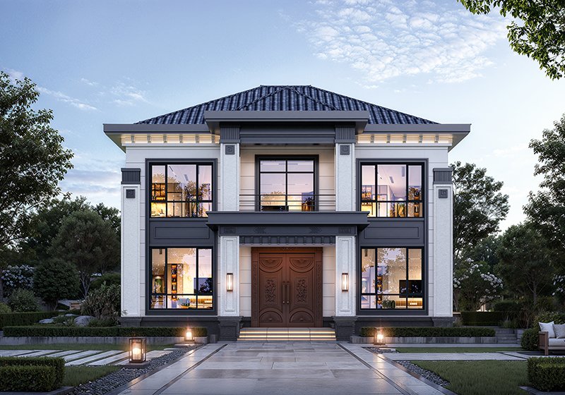 經濟實用二層農村自建房設計圖，新中式風格12x11米