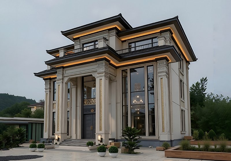 農村建房的“面子天花板”！新中式簡歐結合三層別墅，進門就被氣派驚到