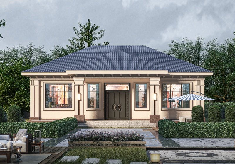 110平米一層小別墅設(shè)計(jì)方案，布局四室兩廳一廚兩衛(wèi)