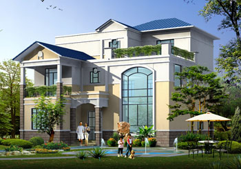 三層別墅設計施工圖紙（含外觀效果圖）帶大露臺