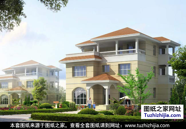 三層現代帶車庫別墅設計圖紙效果圖