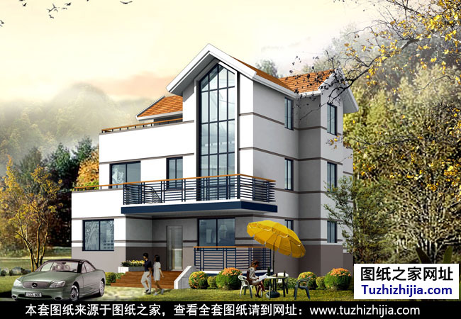 鄉村三層別墅設計圖紙帶效果圖