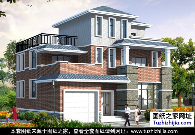 帶車庫三層房屋設計圖紙 效果圖