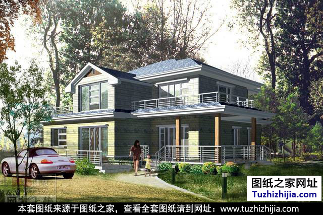 自建二層獨棟別墅建筑施工圖 效果圖