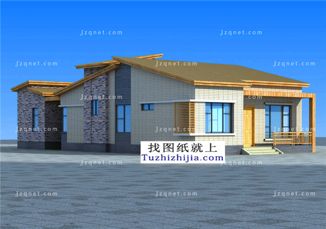 196平方米鄉(xiāng)村一層別墅CAD設(shè)計(jì)圖紙帶效果圖,11X21米