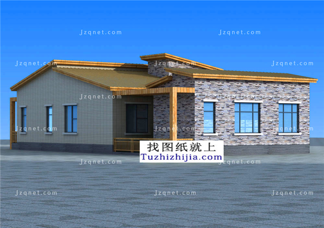 196平方米鄉(xiāng)村一層別墅CAD設(shè)計(jì)圖紙帶效果圖,11X21米