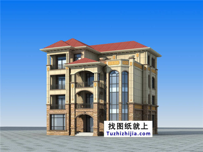 豪華帶露臺的四層別墅設計圖紙