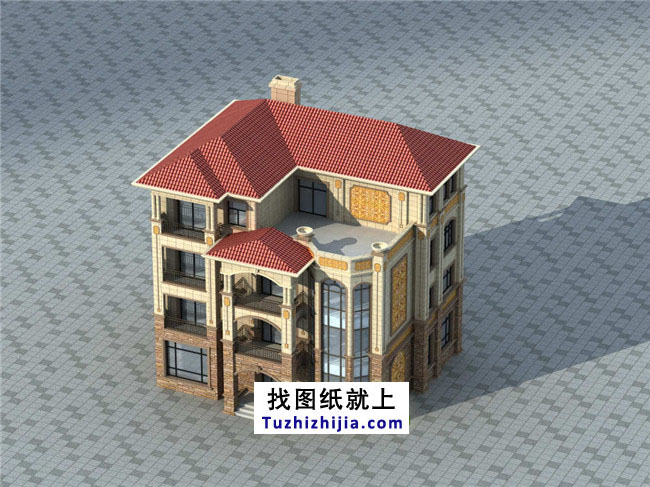 豪華帶露臺的四層別墅設計圖紙