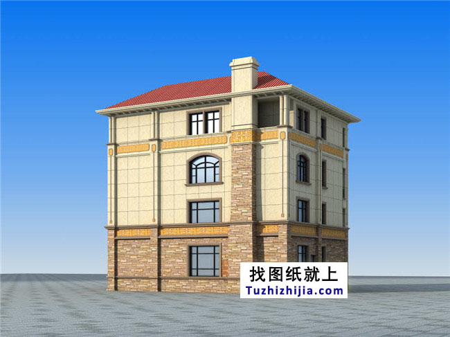 豪華帶露臺的四層別墅設計圖紙