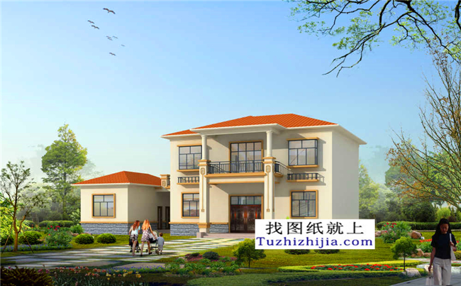 126平方米清新實用型新農村二層小別墅設計圖紙帶效果圖,13x10米