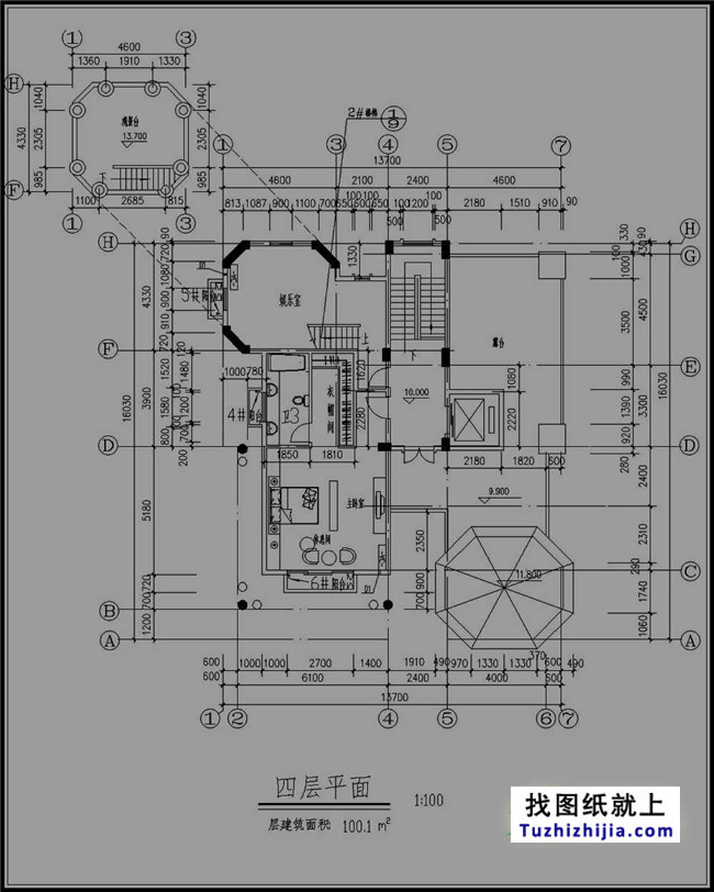 高檔四層帶塔樓歐式別墅設計圖紙