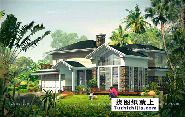 173平方米豪華型二層別墅設計圖紙及效果圖大全,15X13米