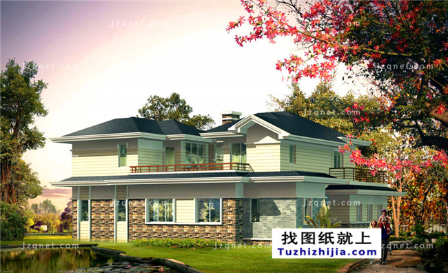 173平方米豪華型二層別墅設計圖紙及效果圖大全,15X13米