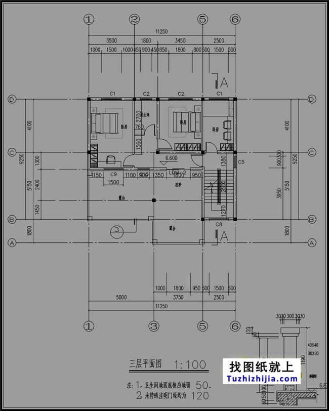 新農(nóng)村實用三層帶露臺房屋設計圖紙