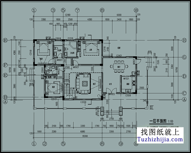 172平方米歐式自建二層別墅CAD設計圖紙帶外觀圖18.3米*10.7米 