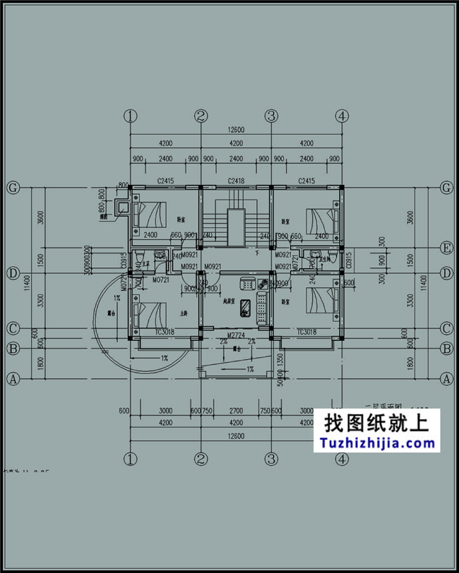 147平方米新農村二層別墅設計效果圖及施工圖，12.6米x11.4米