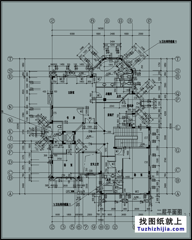 240平方米帶地下室二層豪華別墅施工設計圖紙，15x20米