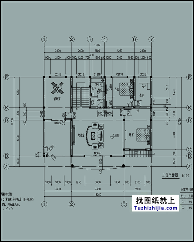 186平方米二層自建別墅設計施工圖紙及外觀效果圖，15x13米