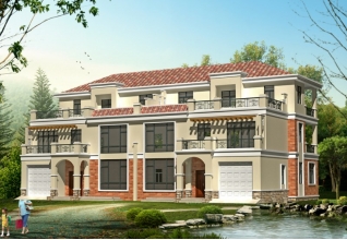 290平方米福建新農(nóng)村三層雙拼建筑設(shè)計(jì)圖紙帶外觀圖23.8米x12.2米