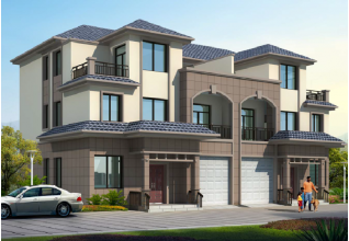 200平方米穩(wěn)重大氣三層雙拼別墅建筑設計圖紙，含效果圖19.04米*11.0米