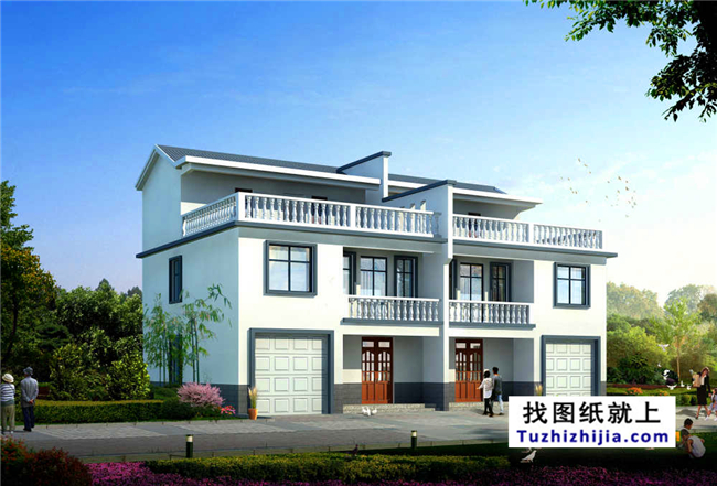 180平方米新農(nóng)村雙拼戶型別墅房屋設(shè)計(jì)圖紙帶外觀圖,17X11米