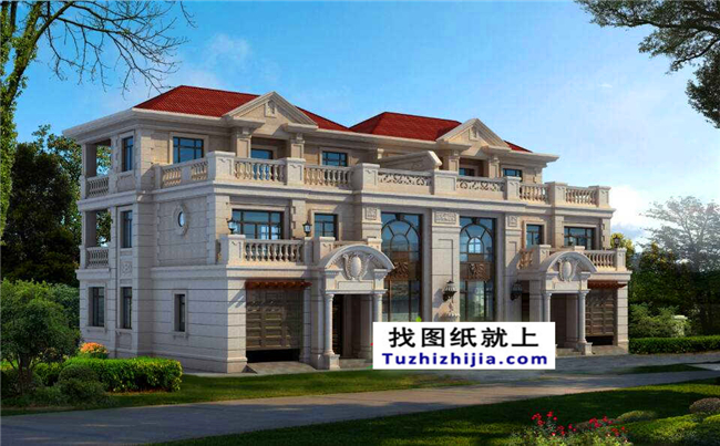 290平方米福建新農村三層雙拼建筑設計圖紙帶外觀圖,23.8米x12.2米