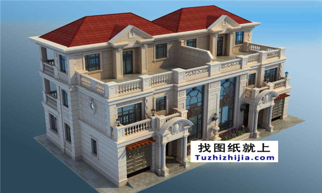 290平方米福建新農村三層雙拼建筑設計圖紙帶外觀圖,23.8米x12.2米