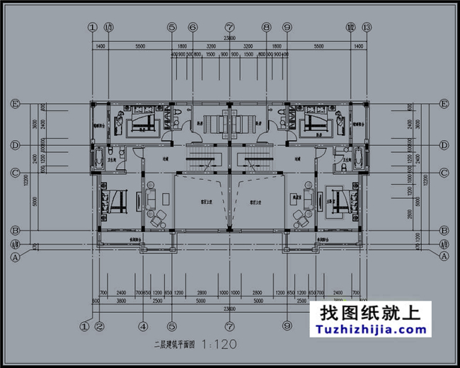 290平方米福建新農村三層雙拼建筑設計圖紙帶外觀圖,23.8米x12.2米