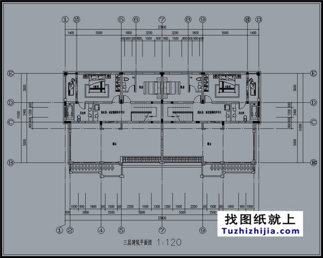 290平方米福建新農村三層雙拼建筑設計圖紙帶外觀圖,23.8米x12.2米