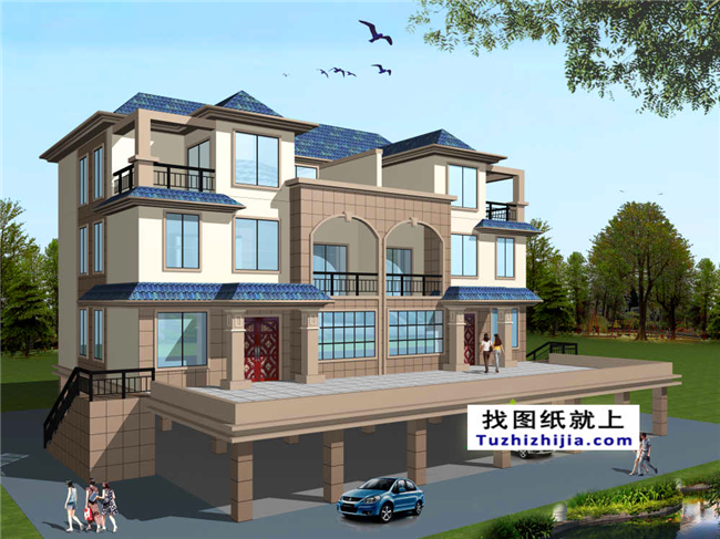  235平方米三層雙拼別墅CAD設(shè)計圖紙，19x12米