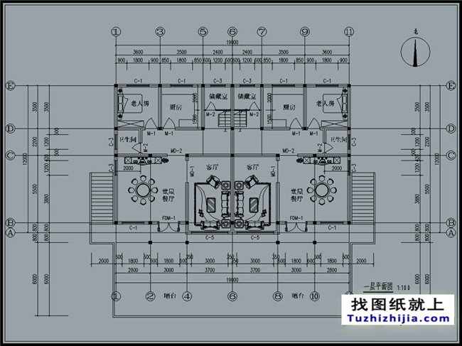  235平方米三層雙拼別墅CAD設(shè)計圖紙，19x12米