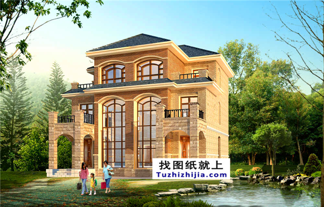 175平方米歐式三層雙拼別墅設計施工圖紙及效果圖,12x13米