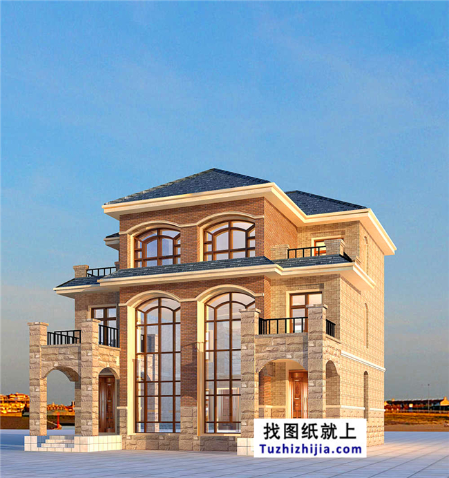 175平方米歐式三層雙拼別墅設計施工圖紙及效果圖,12x13米