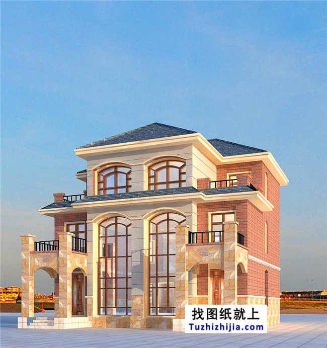 175平方米歐式三層雙拼別墅設計施工圖紙及效果圖,12x13米